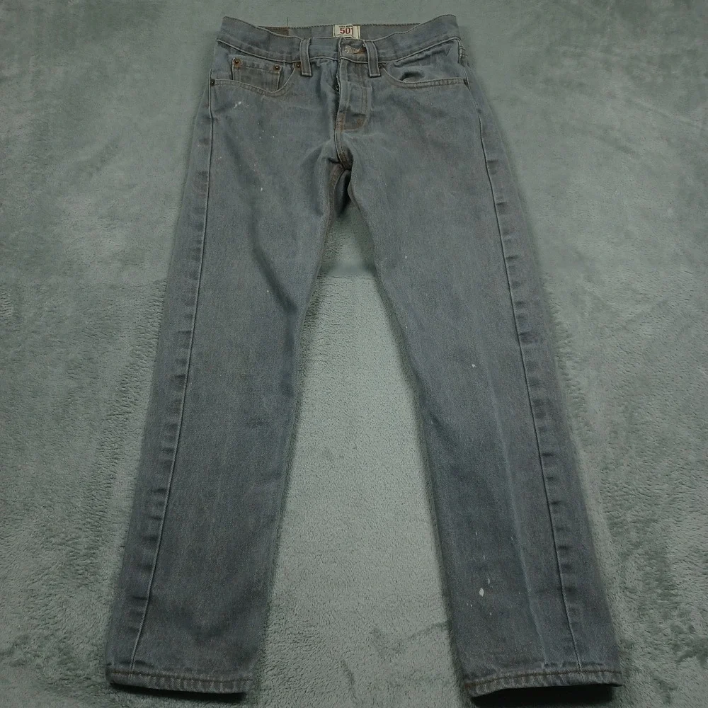 Levis 501 Jeans Mens 28x28 Gray Denim Distressed Button Fly Cotton Pocket Casual